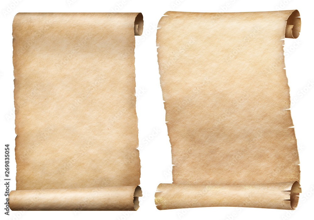 Paper or parchment scrolls set isolated on white - obrazy, fototapety, plakaty 