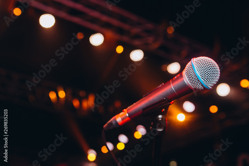 microphone in the rack at the party. karaoke party. vocal microphone. photo