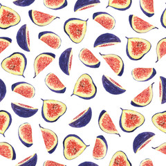 Papier peint photo Fruits aquarelle patrons Figues tranches aquarelle fond blanc  © angry_red_cat