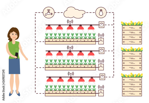 Woman controls the smart farm and agriculture.