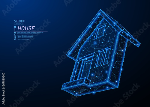 Abstract polygonal light design of house building symbol
