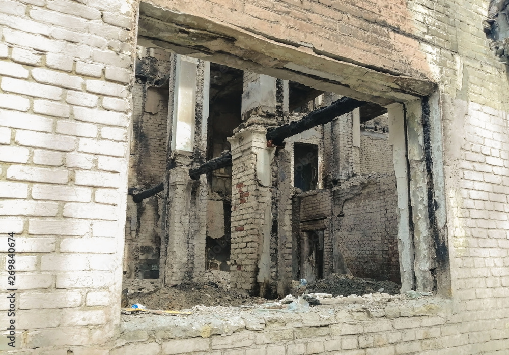 Fototapeta premium ruins, debris of a living destroyed house
