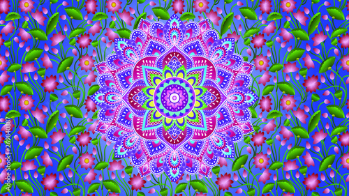 Beautiful Purple Spirit Mandala Art With Vines And Flourishes Of Lotus Flower Plants Seamless Pattern Background