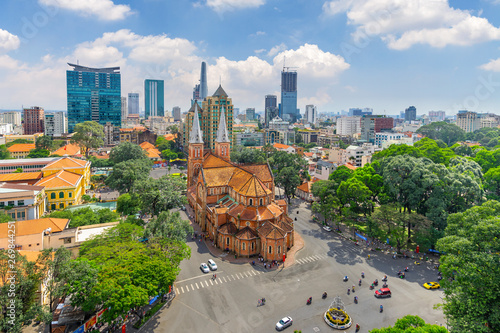Tableau sur toile Aerial view of Notre-Dame Cathedral Basilica of Saigon