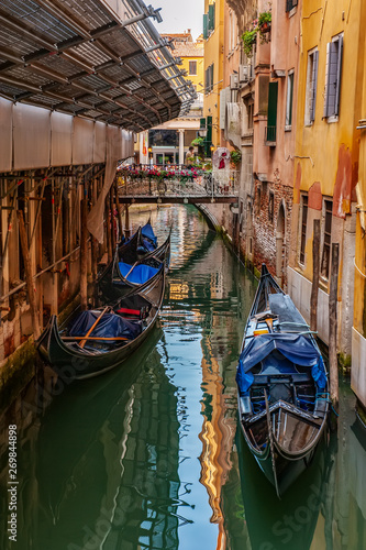 Venice, city of Italy. View of the canal, the Venetian landscape with boats and gondolas © oksanamedvedeva