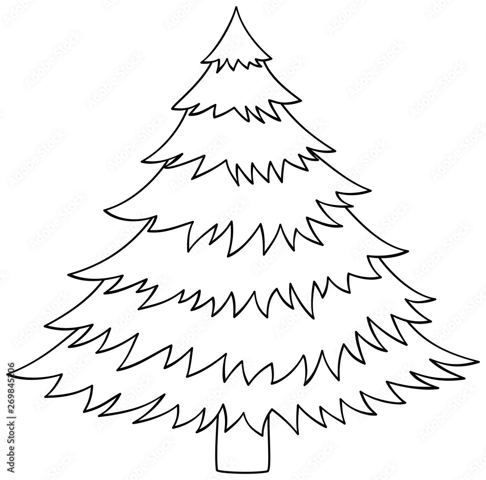 Pine tree vector outline illustration. Coloring book page. Stock Vector ...