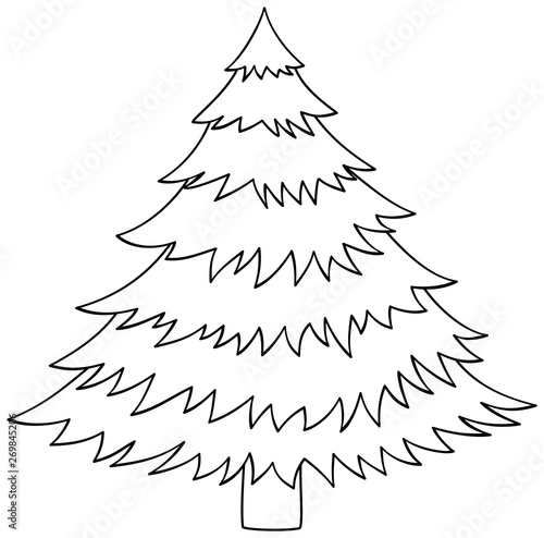Pine tree vector outline illustration. Coloring book page.
