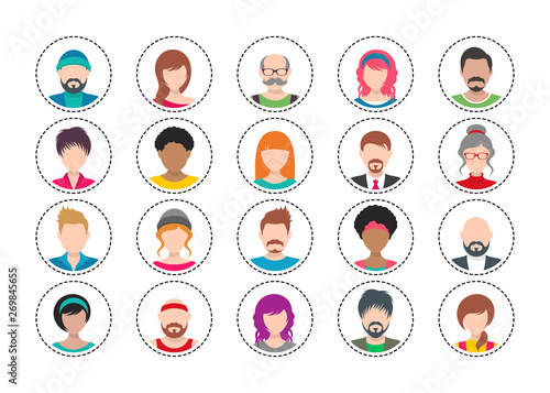Twenty colorful vector people avatar icons set isolated
