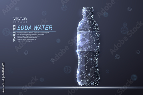 Abstract polygonal light design of bottle with clean mineral water.