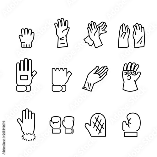gloves line icon set photo