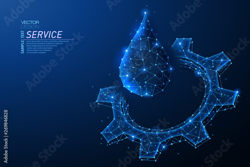Abstract polygonal light design of cog gear with oil drop.