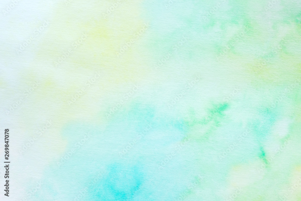 Watercolor background, art abstract blue yellow and green watercolor painting textured design on white paper background