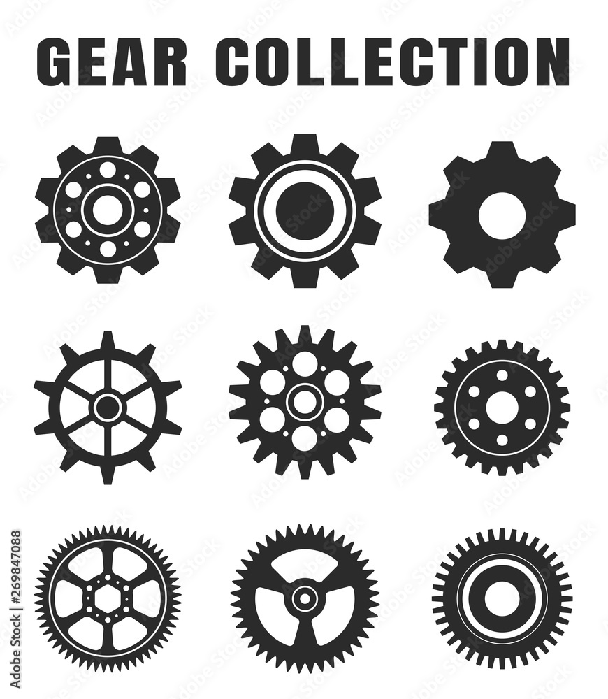 Gear tooth icon set, parted on a white background. Gear tooth icon set, parted on a white background.