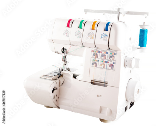Overlock sewing machine isolated on white background
