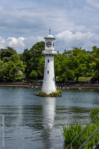 Roath Park Lighthouse Clock Tower Cardiff Summer Sunny Cloudy Day