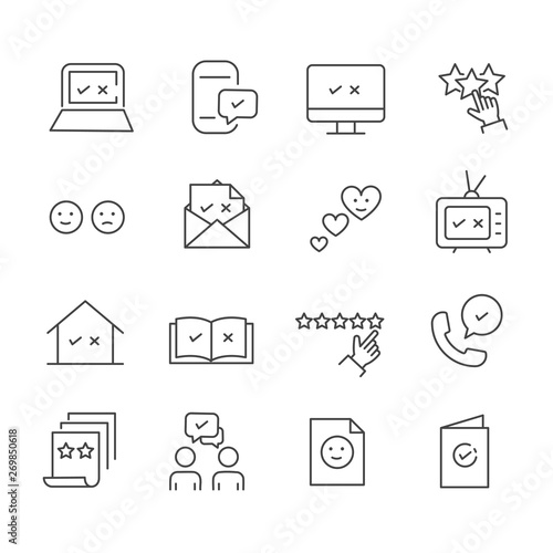 Set of feedback, satisfaction icon. Outline symbol isolated on white background