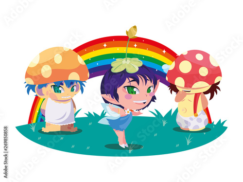 fungus elfs and fairy in the garden