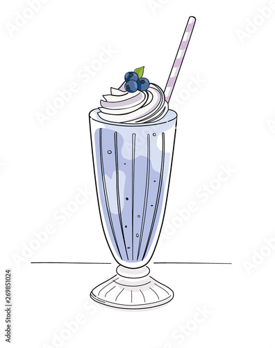 Blueberry milkshake - isolated vector illustration
