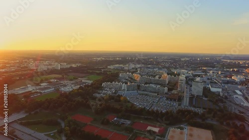 Wallpaper Mural Olympia village and the city of Munich at sunset, Germany Aerial view of Munich from Olympia Tower at sunset Torontodigital.ca