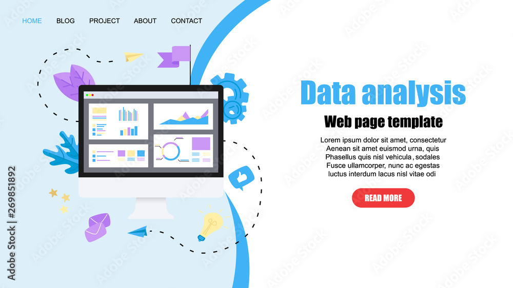 Webpage template. Data analysis design concept. Graph, diagram, statistics Webpage template. Data analysis design concept. Graph, diagram, statistics