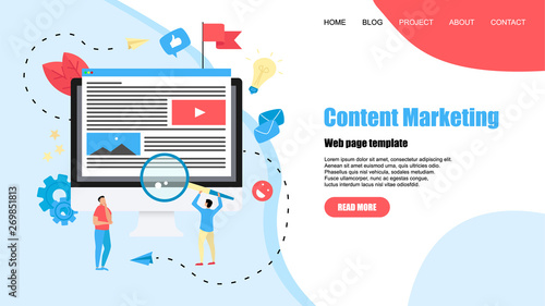 Webpage template. Content Marketing, Blogging and SMM concept. Articles and media materials