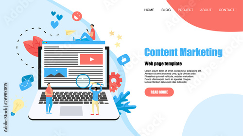Webpage template. Content Marketing, Blogging and SMM concept. Articles and media materials