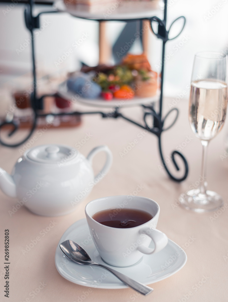 Beautiful english afternoon tea ceremony with desserts Beautiful english afternoon tea ceremony with desserts