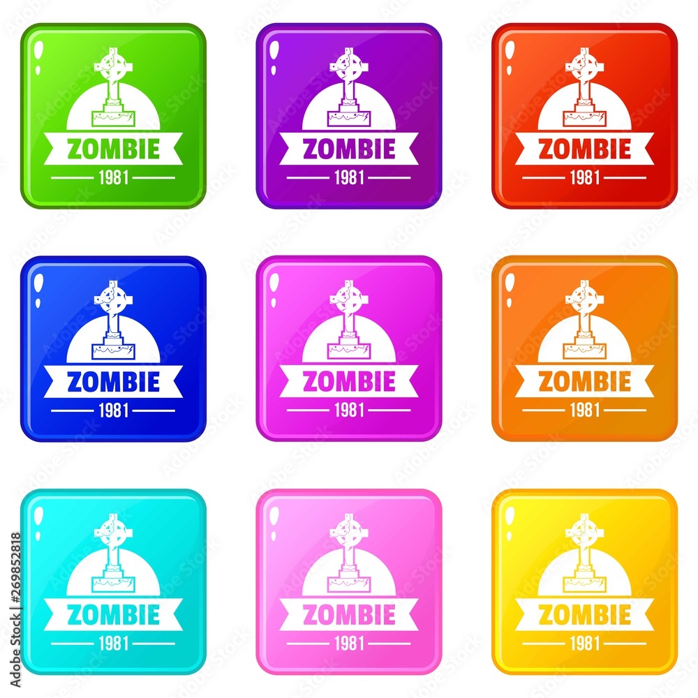 Zombie dark icons set 9 color collection isolated on white for any design