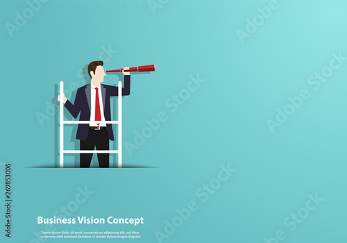 Successful vision concept with character of businessman and telescope