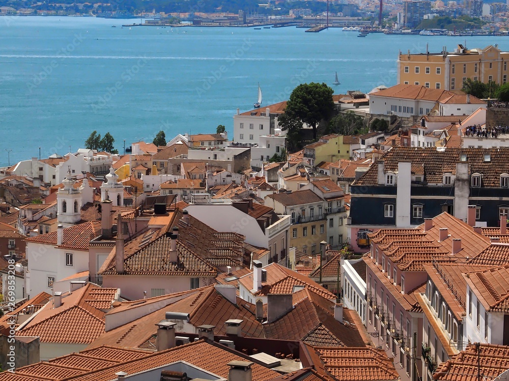 Beautiful aerial view over the city of Lisbon in Portugal