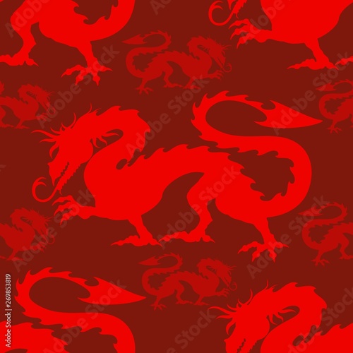 Dragon Red Mythological Creature Vector Seamless repeat textile Pattern