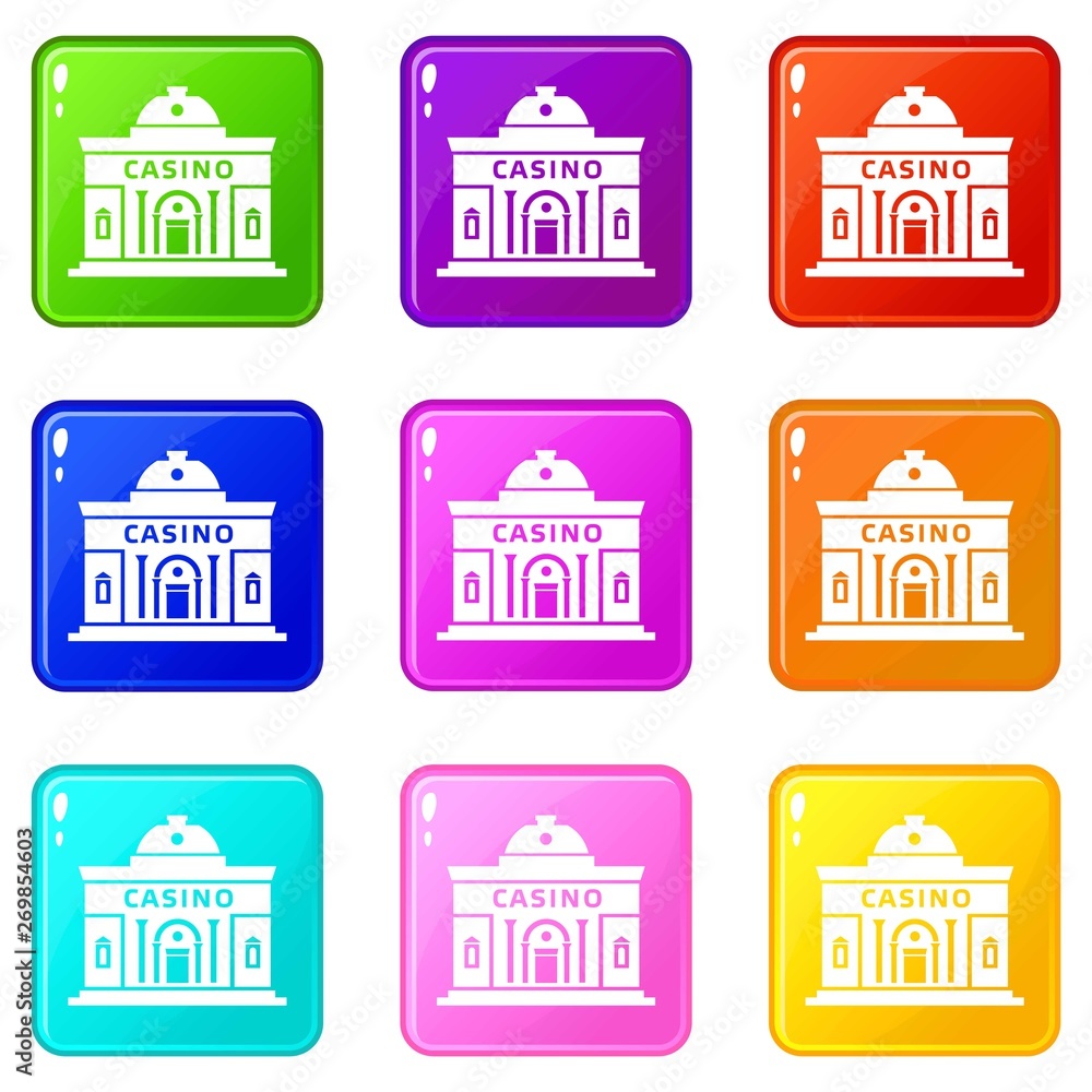 Casino building icons set 9 color collection isolated on white for any design