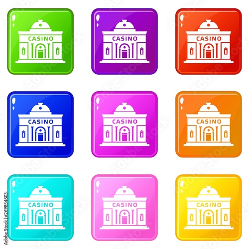 Casino building icons set 9 color collection isolated on white for any design