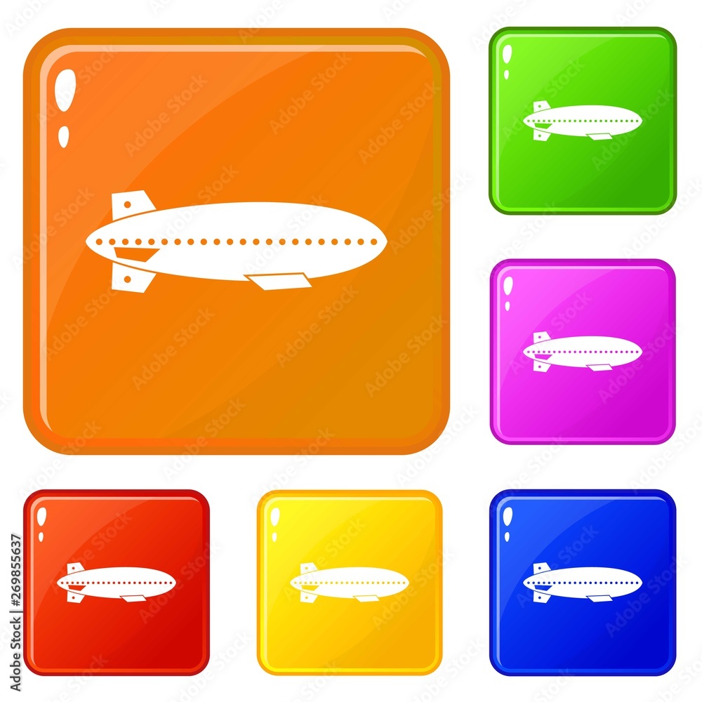 Obraz premium Dirigible balloon icons set collection vector 6 color isolated on white background