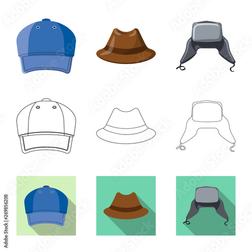 Vector design of headgear and cap symbol. Collection of headgear and accessory vector icon for stock.