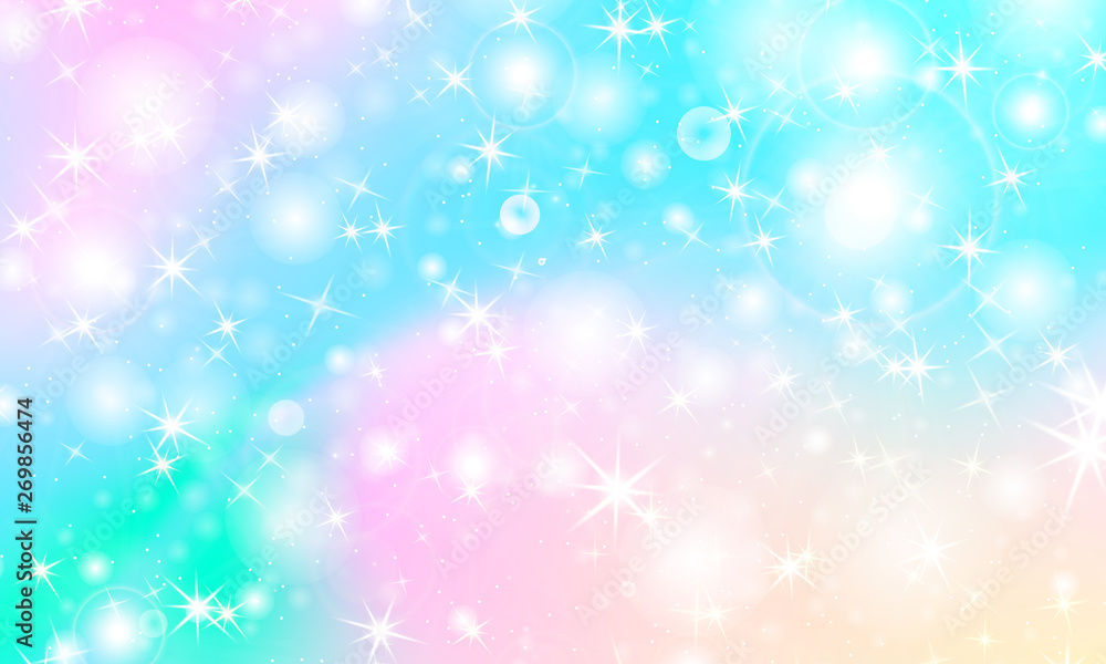 Unicorn rainbow background. Holographic sky