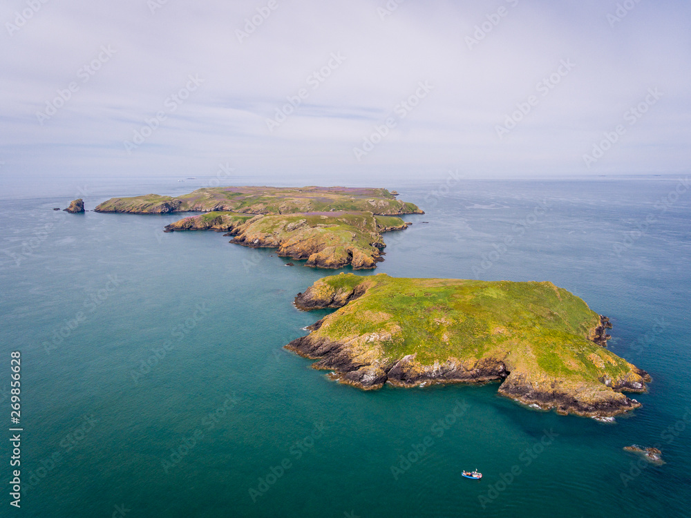Aerial View of Skomer Island off the coast of Wales, Great Britain