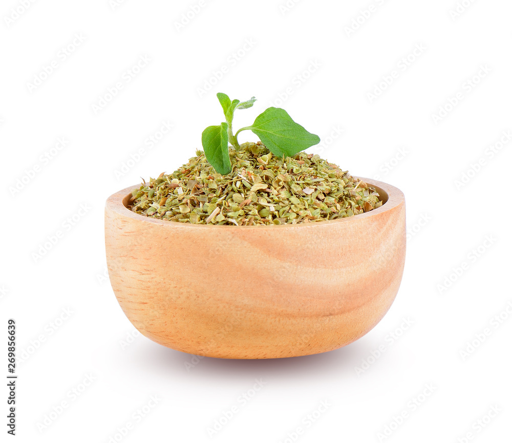 dried oregano on white background