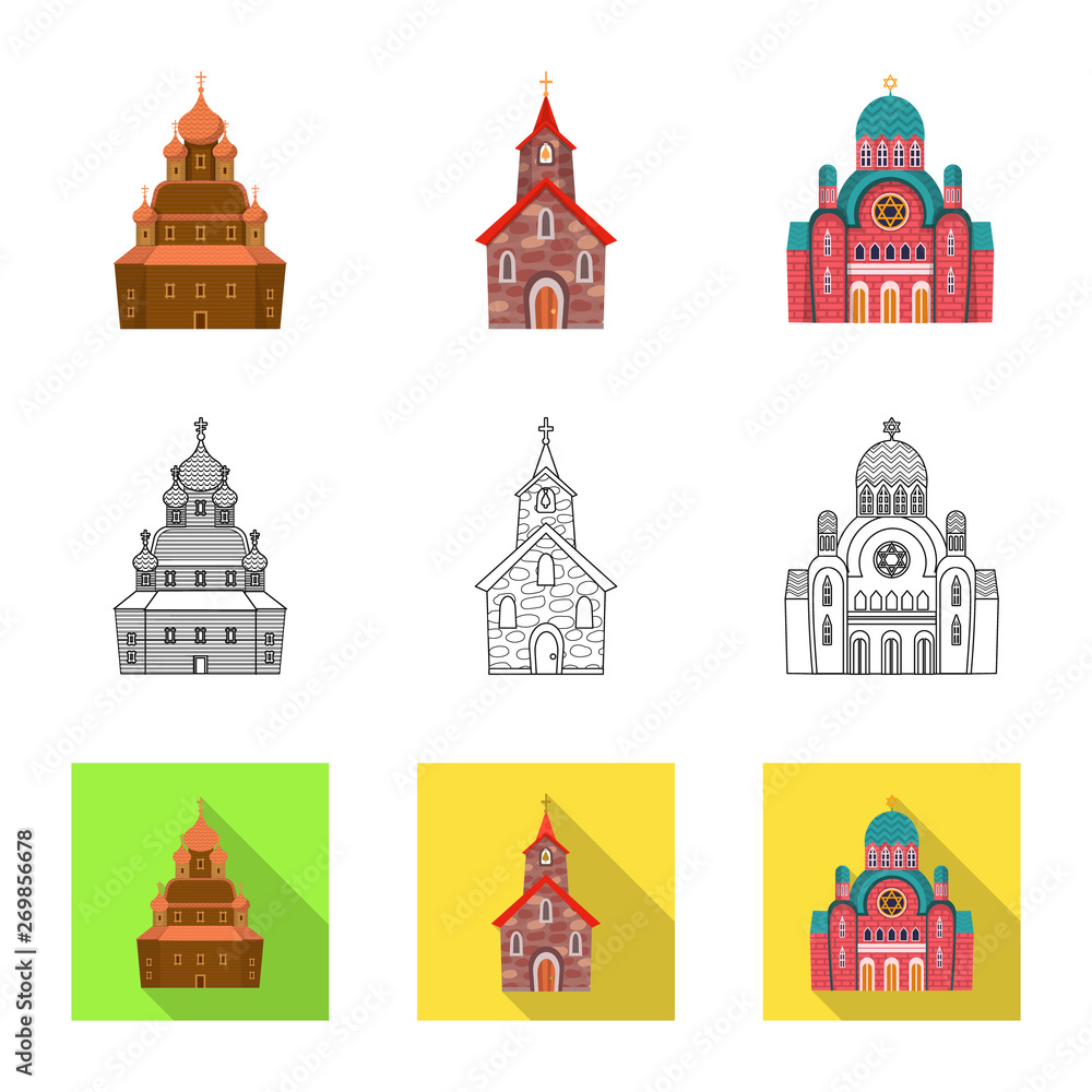 Isolated object of cult and temple symbol. Collection of cult and parish vector icon for stock.