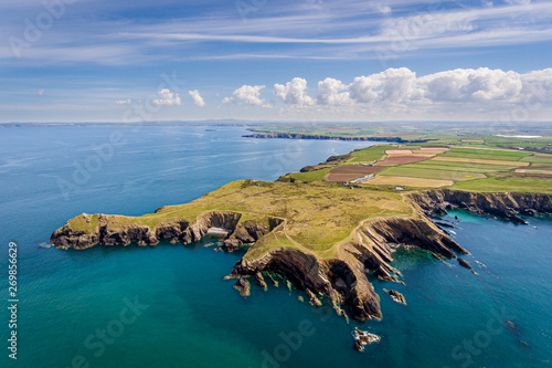 The end of the Welsh coastline, Deer Park, Marloes Beach, Haverfordwest, Wales Drone Aerial Photo
