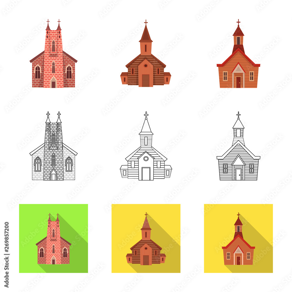 Vector design of cult and temple logo. Collection of cult and parish stock vector illustration.