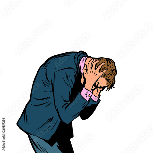 Severe headache, man clasped his head