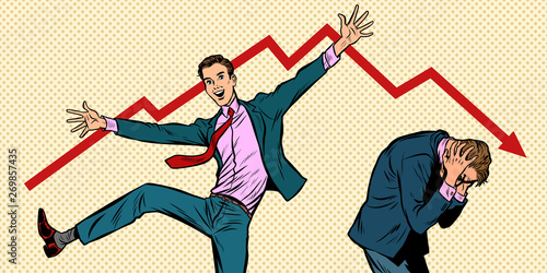 two businessmen. different emotions bankruptcy stock market crash