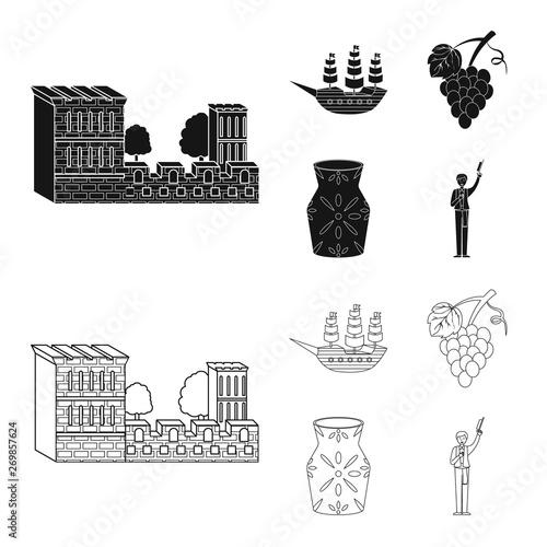 Vector illustration of  and historic icon. Collection of  and country vector icon for stock.