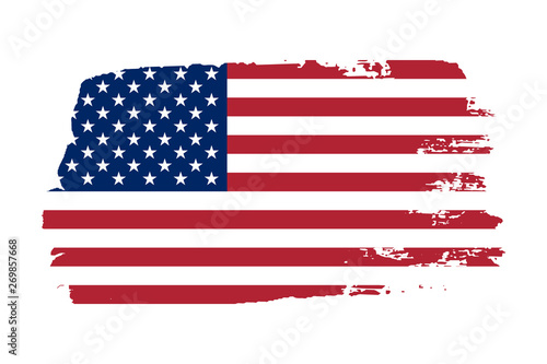 American flag. Grunge old flag USA isolated white background. Distressed retro texture. Vintage grungy dirty design. Symbol America united national freedom, patriotic 4th july. Vector illustration photo