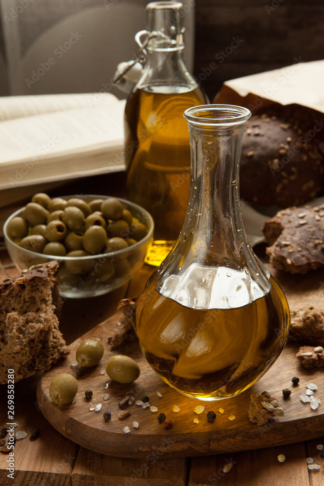 olive oil with bread and olives olive oil with bread and olives