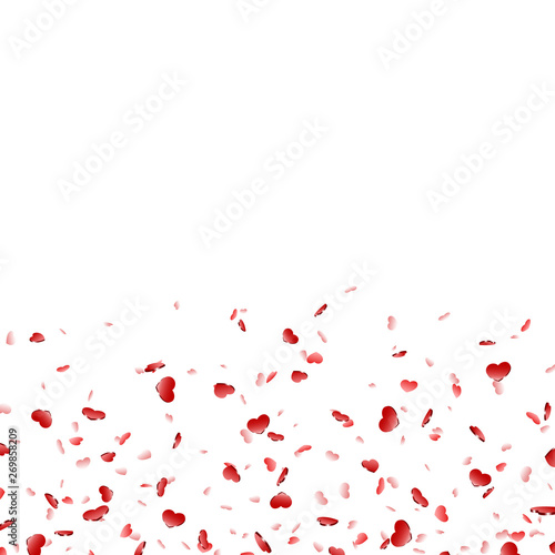 Heart falling confetti isolated white background. Pink fall hearts. Valentine day decoration. Love element design, hearts-shape confetti invitation wedding card, romantic holiday. Vector illustration