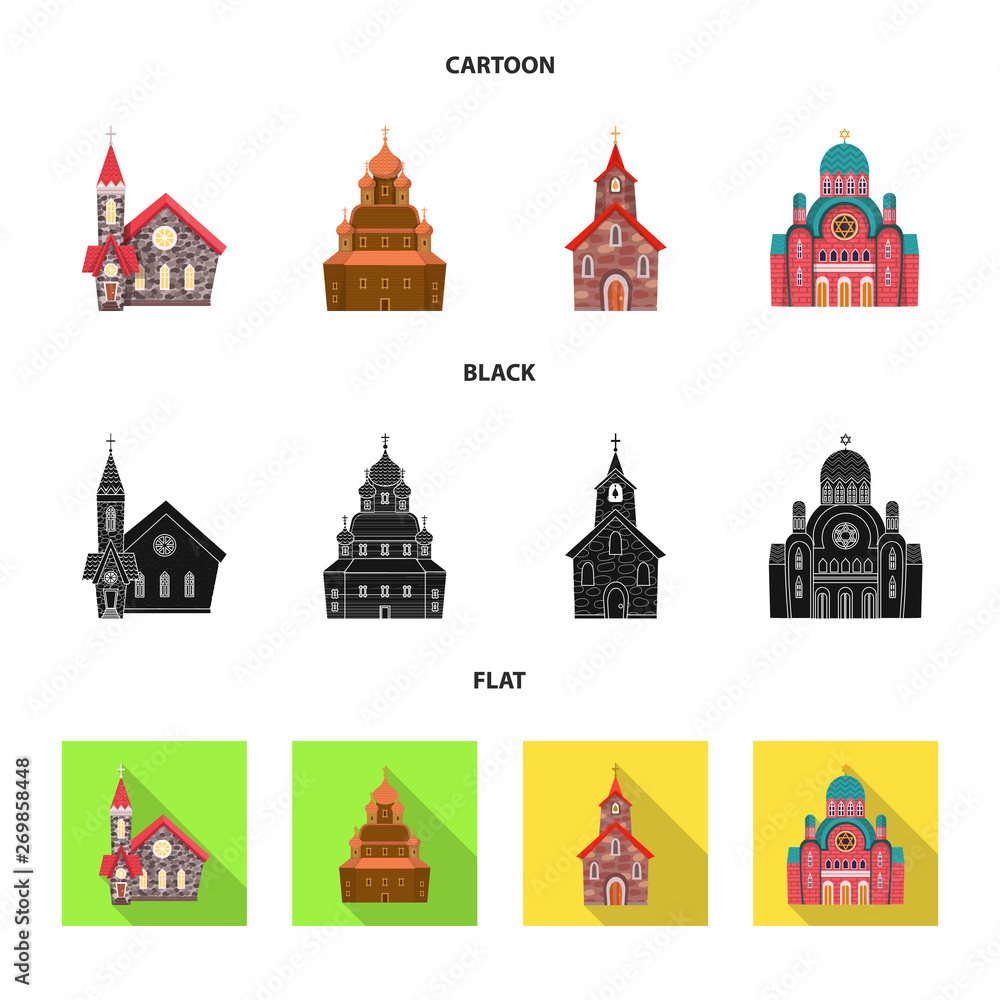 Vector illustration of cult and temple symbol. Set of cult and parish stock vector illustration. Vector illustration of cult and temple symbol. Set of cult and parish stock vector illustration.