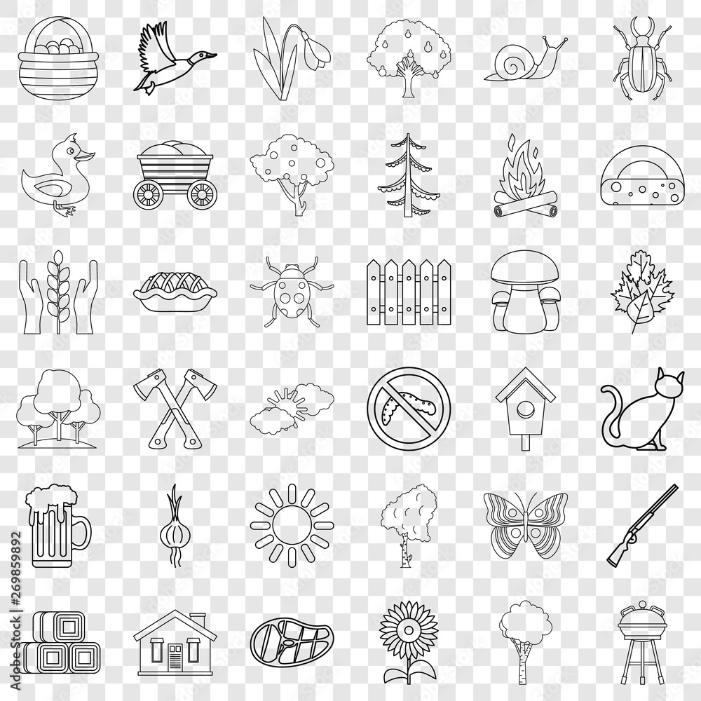 Region icons set. Outline style of 36 region vector icons for web for any design