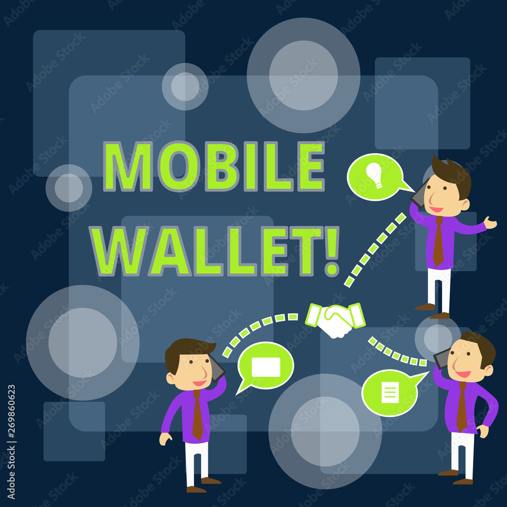 Writing note showing Mobile Wallet. Business concept for mobile technology that is used similarly to a real wallet Businessmen Coworker Conference Call Discussion Mobile Phone Writing note showing Mobile Wallet. Business concept for mobile technology that is used similarly to a real wallet Businessmen Coworker Conference Call Discussion Mobile Phone